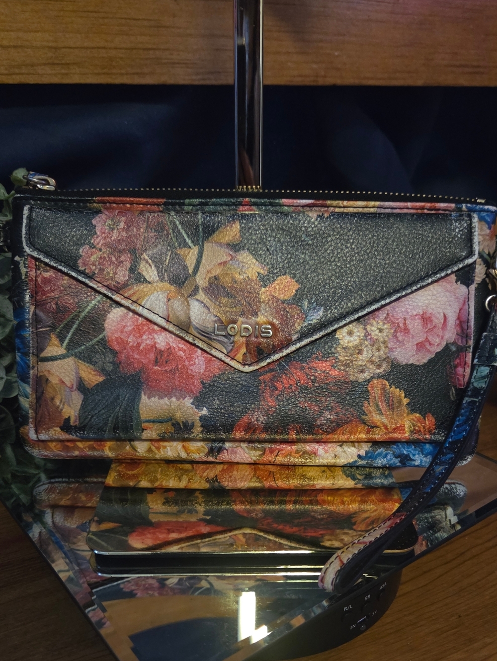 Lodis Floral Leather Wristlet | Clutch Artsy Chic Wallet Bag Statement Piece